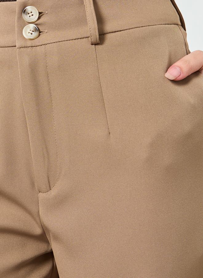 Styli Tan Solid Barrel Fit Trousers - Image 2
